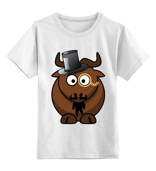 Заказать детскую футболку в Москве. Детская футболка классическая унисекс интилегентный  бык от EDJEY  - готовые дизайны и нанесение принтов.