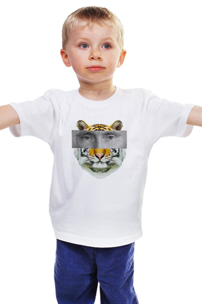 Заказать детскую футболку в Москве. Детская футболка классическая унисекс Путин тигр от Андрей Смирнов - готовые дизайны и нанесение принтов.