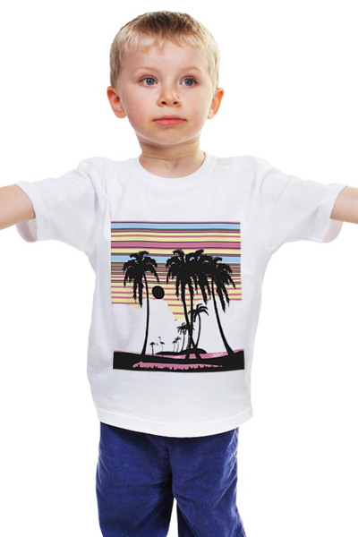 Заказать детскую футболку в Москве. Детская футболка классическая унисекс Пальмы, песок и вода от valezar - готовые дизайны и нанесение принтов.