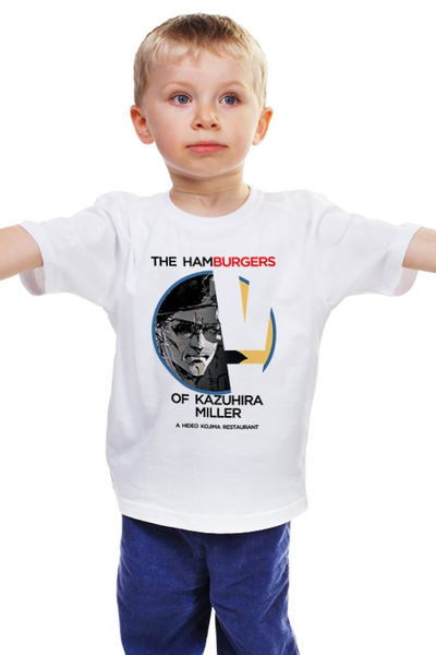 Заказать детскую футболку в Москве. Детская футболка классическая унисекс The hamburgers of kazuhira miller от acworks - готовые дизайны и нанесение принтов.
