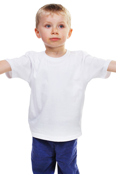 Заказать детскую футболку в Москве. Детская футболка классическая унисекс просто белая, чистая, без принтов от Андрей Новиков - готовые дизайны и нанесение принтов.