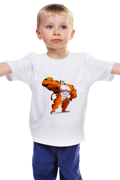 Заказать детскую футболку в Москве. Детская футболка классическая унисекс Фитнес тигр от Sergey Lisitsyn (slisicin) - готовые дизайны и нанесение принтов.