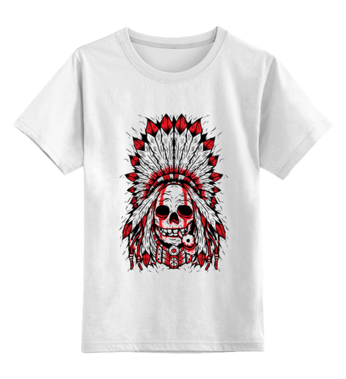 Заказать детскую футболку в Москве. Детская футболка классическая унисекс Скелет в индейской шляпе от YellowCloverShop - готовые дизайны и нанесение принтов.