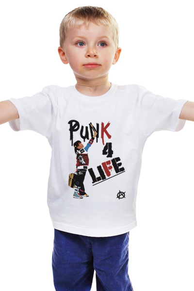 Заказать детскую футболку в Москве. Детская футболка классическая унисекс Punk 4 Life от skynatural - готовые дизайны и нанесение принтов.