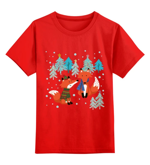 Заказать детскую футболку в Москве. Детская футболка классическая унисекс Новогодние лисы и елки от raffy - готовые дизайны и нанесение принтов.