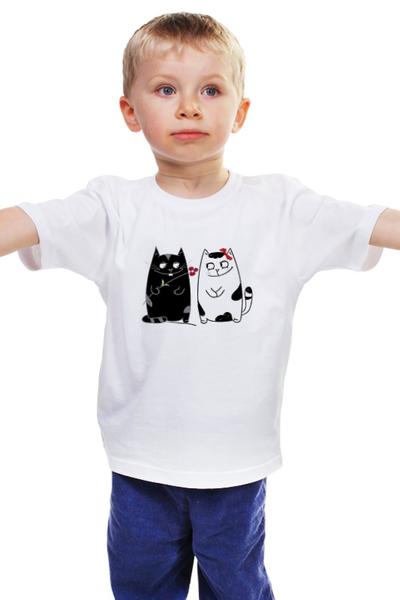 Заказать детскую футболку в Москве. Детская футболка классическая унисекс Кот и Кошка. Свидание от Виктор Гришин - готовые дизайны и нанесение принтов.