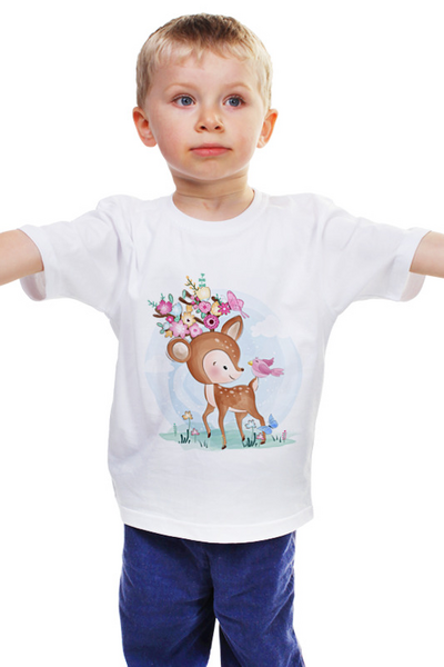 Заказать детскую футболку в Москве. Детская футболка классическая унисекс Олененок гуляет по лужайке от printeriumstore@gmail.com - готовые дизайны и нанесение принтов.