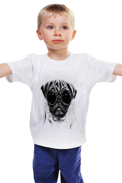 Заказать детскую футболку в Москве. Детская футболка классическая унисекс Мопс в очках от THE_NISE  - готовые дизайны и нанесение принтов.