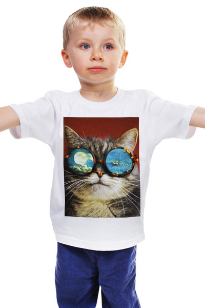Заказать детскую футболку в Москве. Детская футболка классическая унисекс Кот в очках от THE_NISE  - готовые дизайны и нанесение принтов.
