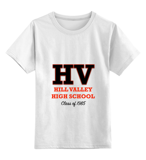 Заказать детскую футболку в Москве. Детская футболка классическая унисекс Hill Valley High School'85 от Nikita Nelyubin - готовые дизайны и нанесение принтов.
