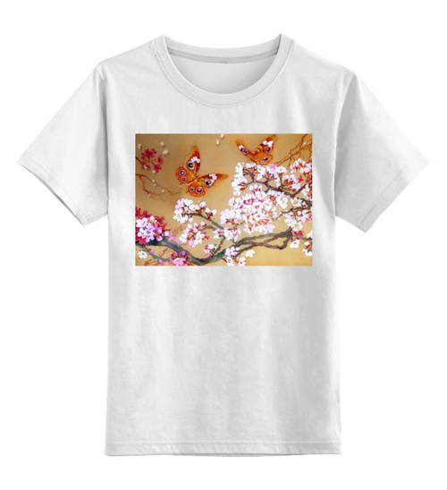 Заказать детскую футболку в Москве. Детская футболка классическая унисекс Бабочки на цветущей вишне. от etherealmist - готовые дизайны и нанесение принтов.