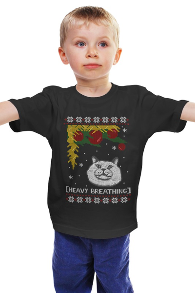 Заказать детскую футболку в Москве. Детская футболка классическая унисекс Кот на Новый Год от printik - готовые дизайны и нанесение принтов.