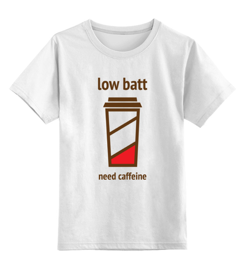 Заказать детскую футболку в Москве. Детская футболка классическая унисекс Low batt need caffeine от zen4@bk.ru - готовые дизайны и нанесение принтов.