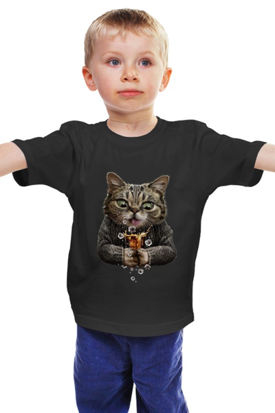 Заказать детскую футболку в Москве. Детская футболка классическая унисекс Whiskey Cat от skynatural - готовые дизайны и нанесение принтов.