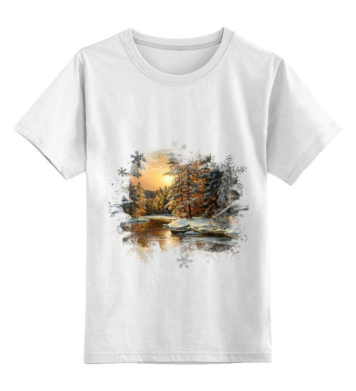 Заказать детскую футболку в Москве. Детская футболка классическая унисекс  холодный зимний вечер в лесу от libertas749 - готовые дизайны и нанесение принтов.
