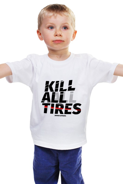Заказать детскую футболку в Москве. Детская футболка классическая унисекс Kill All Tires - Drift Car от s.podosenov@mail.ru - готовые дизайны и нанесение принтов.