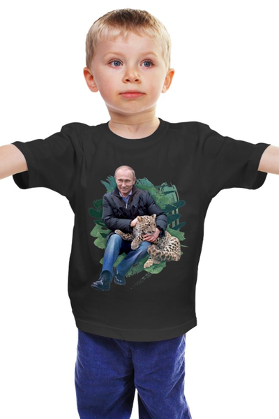Заказать детскую футболку в Москве. Детская футболка классическая унисекс Путин с леопардом от Илья Щеблецов - готовые дизайны и нанесение принтов.