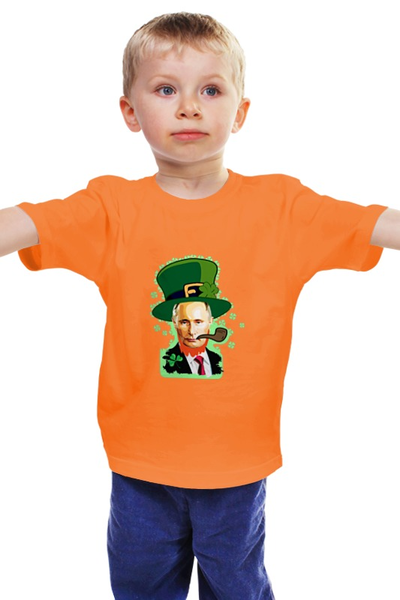 Заказать детскую футболку в Москве. Детская футболка классическая унисекс Путин леприкон от Отрисовка Векторная - готовые дизайны и нанесение принтов.