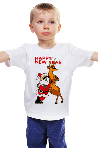 Заказать детскую футболку в Москве. Детская футболка классическая унисекс Happy New Year от Leichenwagen - готовые дизайны и нанесение принтов.