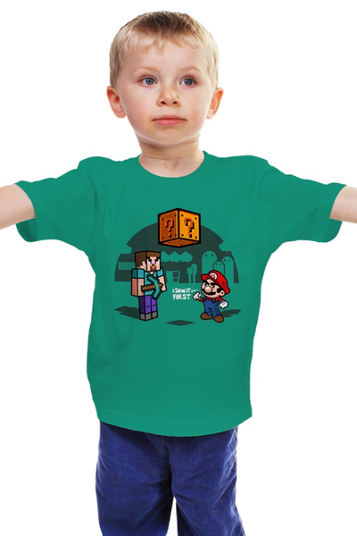 Заказать детскую футболку в Москве. Детская футболка классическая унисекс Майнкрафт & Супер Марио от printik - готовые дизайны и нанесение принтов.