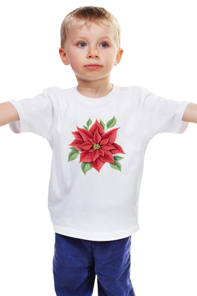 Заказать детскую футболку в Москве. Детская футболка классическая унисекс Цветок пуансеттия от tigerda  - готовые дизайны и нанесение принтов.