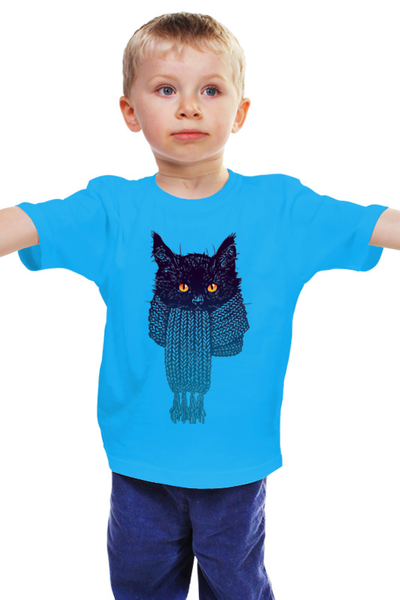 Заказать детскую футболку в Москве. Детская футболка классическая унисекс Кот в шарфе от printik - готовые дизайны и нанесение принтов.