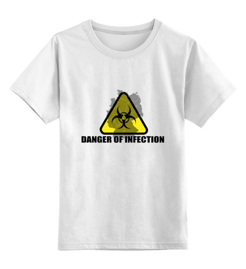 Заказать детскую футболку в Москве. Детская футболка классическая унисекс Опасность заражения - коронавирус от MariYang  - готовые дизайны и нанесение принтов.
