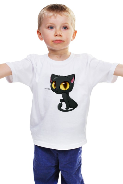 Заказать детскую футболку в Москве. Детская футболка классическая унисекс Кошка с большими глазами от ПРИНТЫ ПЕЧАТЬ  - готовые дизайны и нанесение принтов.