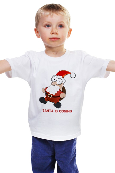 Заказать детскую футболку в Москве. Детская футболка классическая унисекс Santa is coming от Илья Щеблецов - готовые дизайны и нанесение принтов.