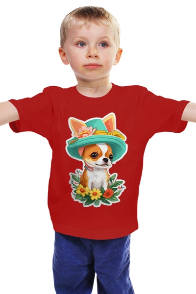 Заказать детскую футболку в Москве. Детская футболка классическая унисекс Маленькая собачка чихуахуа в шляпке от Елена Елена - готовые дизайны и нанесение принтов.