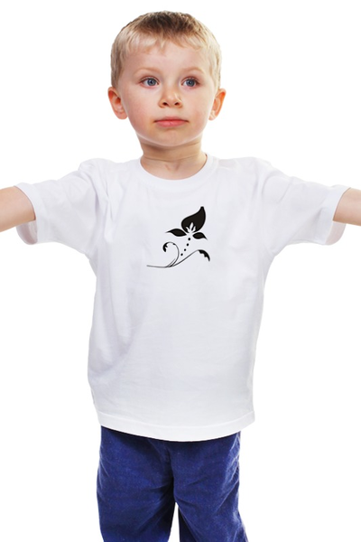 Заказать детскую футболку в Москве. Детская футболка классическая унисекс черный цветок на белом фоне от nikol - готовые дизайны и нанесение принтов.