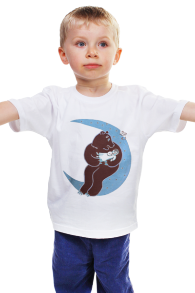 Заказать детскую футболку в Москве. Детская футболка классическая унисекс Мишка на луне от Анна - готовые дизайны и нанесение принтов.