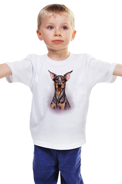 Заказать детскую футболку в Москве. Детская футболка классическая унисекс Доберман от 50dd - готовые дизайны и нанесение принтов.