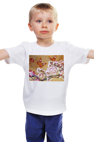 Заказать детскую футболку в Москве. Детская футболка классическая унисекс Бабочки на цветущей вишне. от etherealmist - готовые дизайны и нанесение принтов.