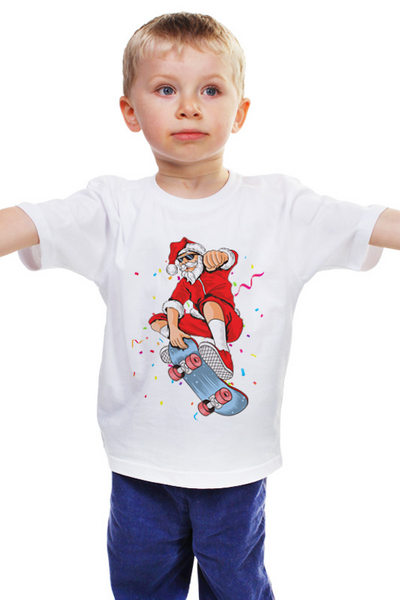 Заказать детскую футболку в Москве. Детская футболка классическая унисекс Extreme Santa от balden - готовые дизайны и нанесение принтов.