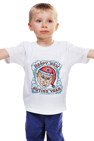 Заказать детскую футболку в Москве. Детская футболка классическая унисекс Happy New Putin`s Year от potap - готовые дизайны и нанесение принтов.