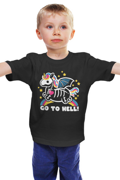 Заказать детскую футболку в Москве. Детская футболка классическая унисекс Go to hell unicorn от Павел Павел - готовые дизайны и нанесение принтов.