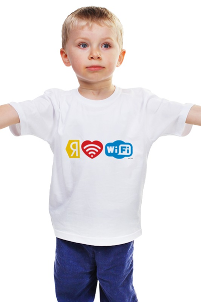 Заказать детскую футболку в Москве. Детская футболка классическая унисекс I love Wi-Fi от pov - готовые дизайны и нанесение принтов.