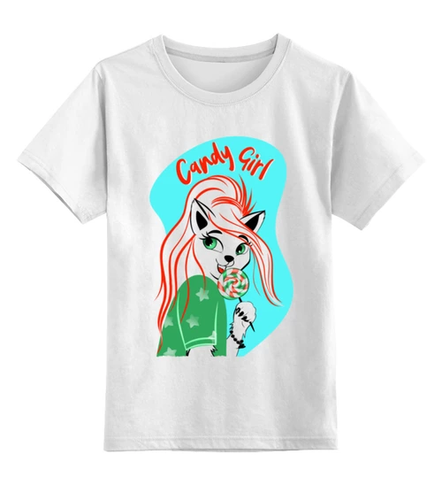 Заказать детскую футболку в Москве. Детская футболка классическая унисекс Девочка котёнок от ELENA ZHARINOVA - готовые дизайны и нанесение принтов.