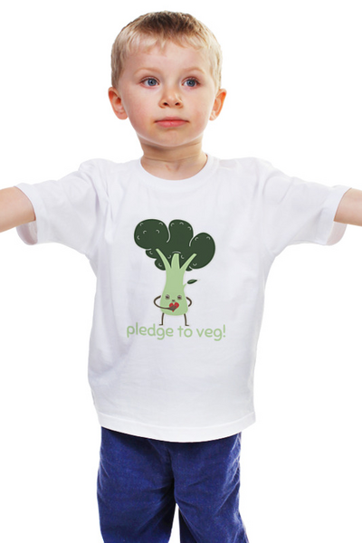 Заказать детскую футболку в Москве. Детская футболка классическая унисекс Pledge to veg от skynatural - готовые дизайны и нанесение принтов.