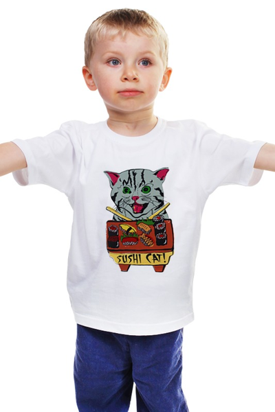Заказать детскую футболку в Москве. Детская футболка классическая унисекс кот суши от cherdantcev - готовые дизайны и нанесение принтов.