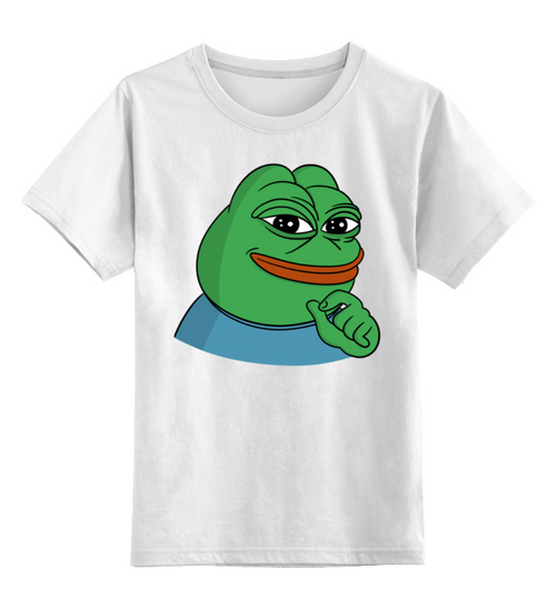 Заказать детскую футболку в Москве. Детская футболка классическая унисекс Пепе улыбается от Memepedia - готовые дизайны и нанесение принтов.