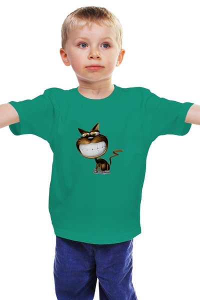 Заказать детскую футболку в Москве. Детская футболка классическая унисекс Улыбающийся котик от ПРИНТЫ ПЕЧАТЬ  - готовые дизайны и нанесение принтов.