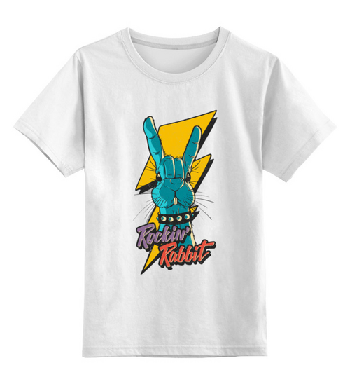 Заказать детскую футболку в Москве. Детская футболка классическая унисекс Рок Кролик от acidhouses - готовые дизайны и нанесение принтов.