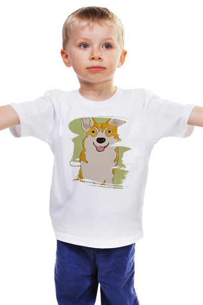 Заказать детскую футболку в Москве. Детская футболка классическая унисекс Радостный Корги Фил от mrs-snit@yandex.ru - готовые дизайны и нанесение принтов.