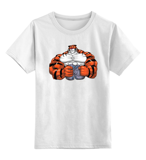 Заказать детскую футболку в Москве. Детская футболка классическая унисекс Тигр культурист от Sergey Lisitsyn (slisicin) - готовые дизайны и нанесение принтов.