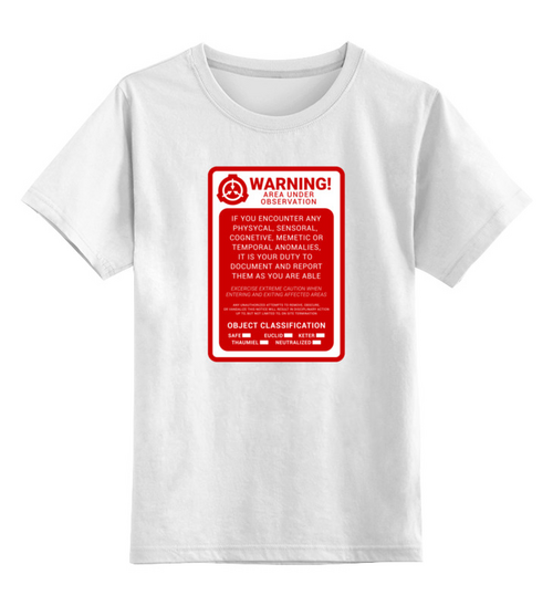 Заказать детскую футболку в Москве. Детская футболка классическая унисекс SCP Foundation от geekbox - готовые дизайны и нанесение принтов.