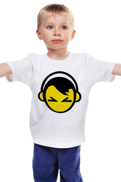 Заказать детскую футболку в Москве. Детская футболка классическая унисекс Смайл в наушниках  от ROK - готовые дизайны и нанесение принтов.