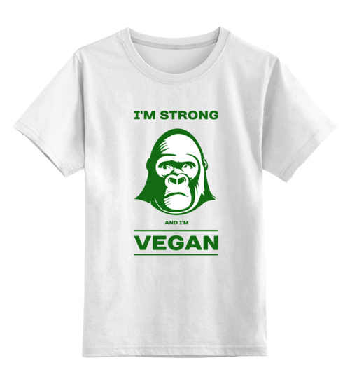 Заказать детскую футболку в Москве. Детская футболка классическая унисекс I'm strong & i'm vegan от catification - готовые дизайны и нанесение принтов.
