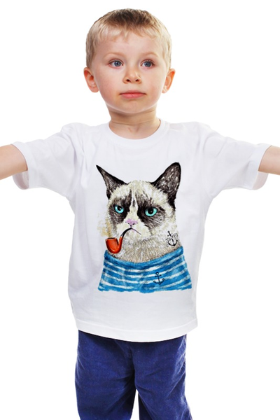 Заказать детскую футболку в Москве. Детская футболка классическая унисекс Грустный Кот от serjios19 - готовые дизайны и нанесение принтов.